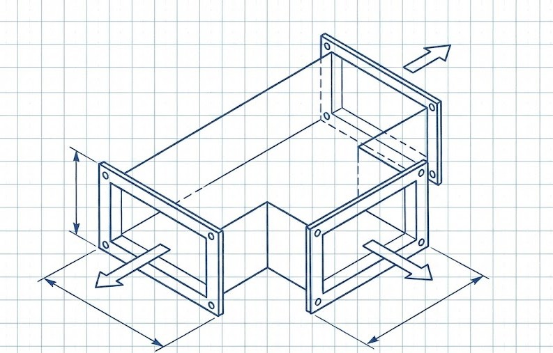 gambar tee ducting autocad