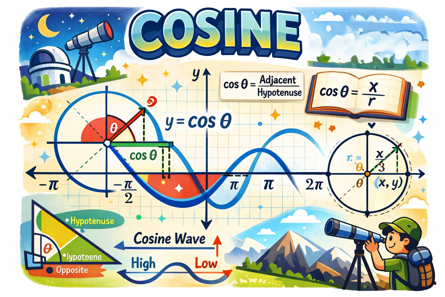 Cosine Calculator, Formulas, Rules, example 3 angle
